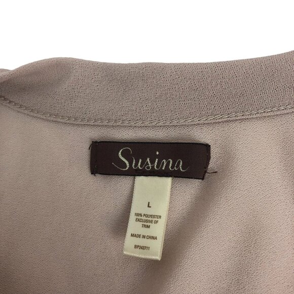 Susina Button Up Lace Tie Neck V-Neck Top Blouse Sheer 3/4 Sleeve Cottagecore L - Picture 8 of 9